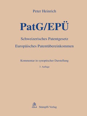 cover image of PatG/EPÜ--Schweizerisches Patentgesetz/Europäisches Patentübereinkommen